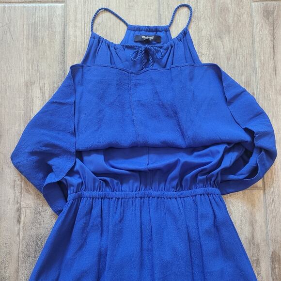 Madewell Maxi Dress Size 2 Flutter Back Overlay Midi Tiered Slit Royal Blue - Picture 8 of 16
